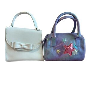 Little Girls Dress Up Purse Bundle White Bow & Iridescent Star Mini Bags